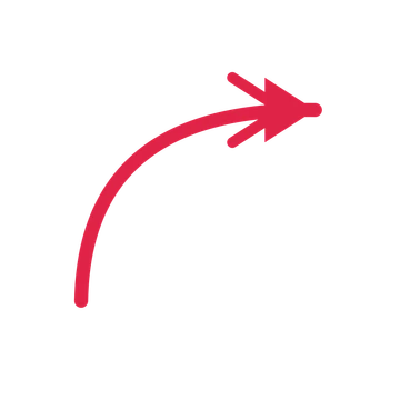 A curve directional arrow pointing east with a double arrowhead.