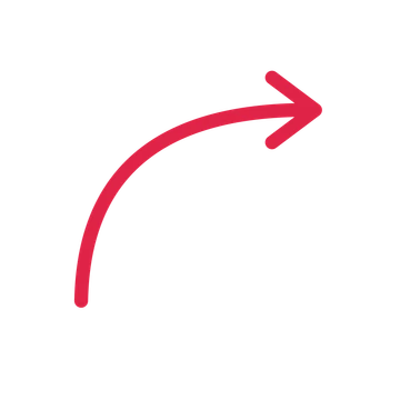 A curve directional arrow pointing east with an open arrowhead.