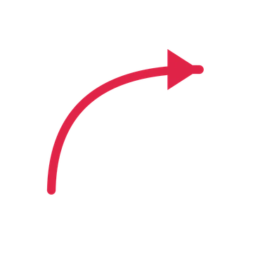A curve directional arrow pointing east with a solid arrowhead.