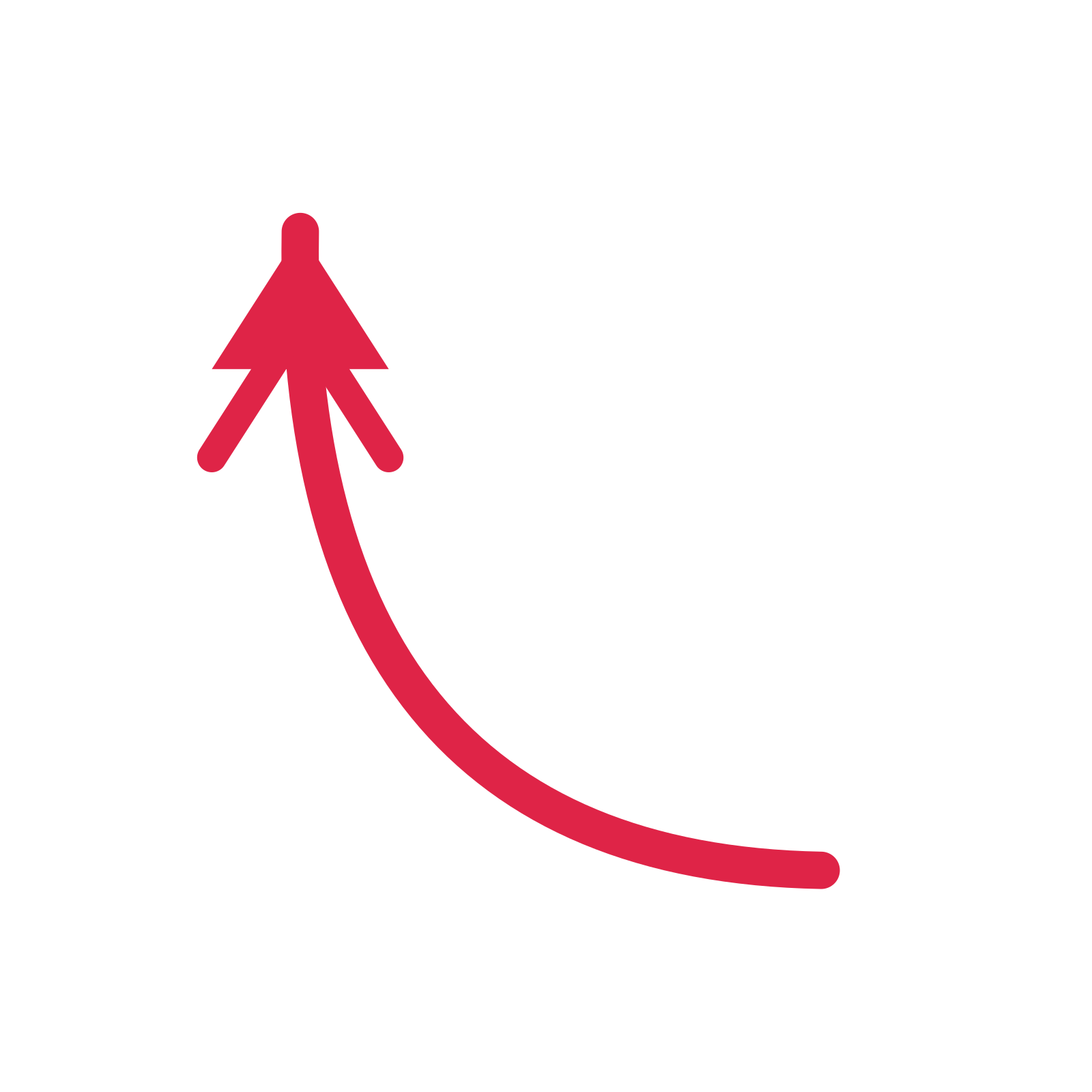 A curve directional arrow pointing north with a double arrowhead.