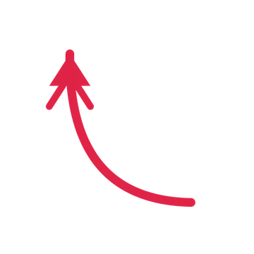 A curve directional arrow pointing north with a double arrowhead.