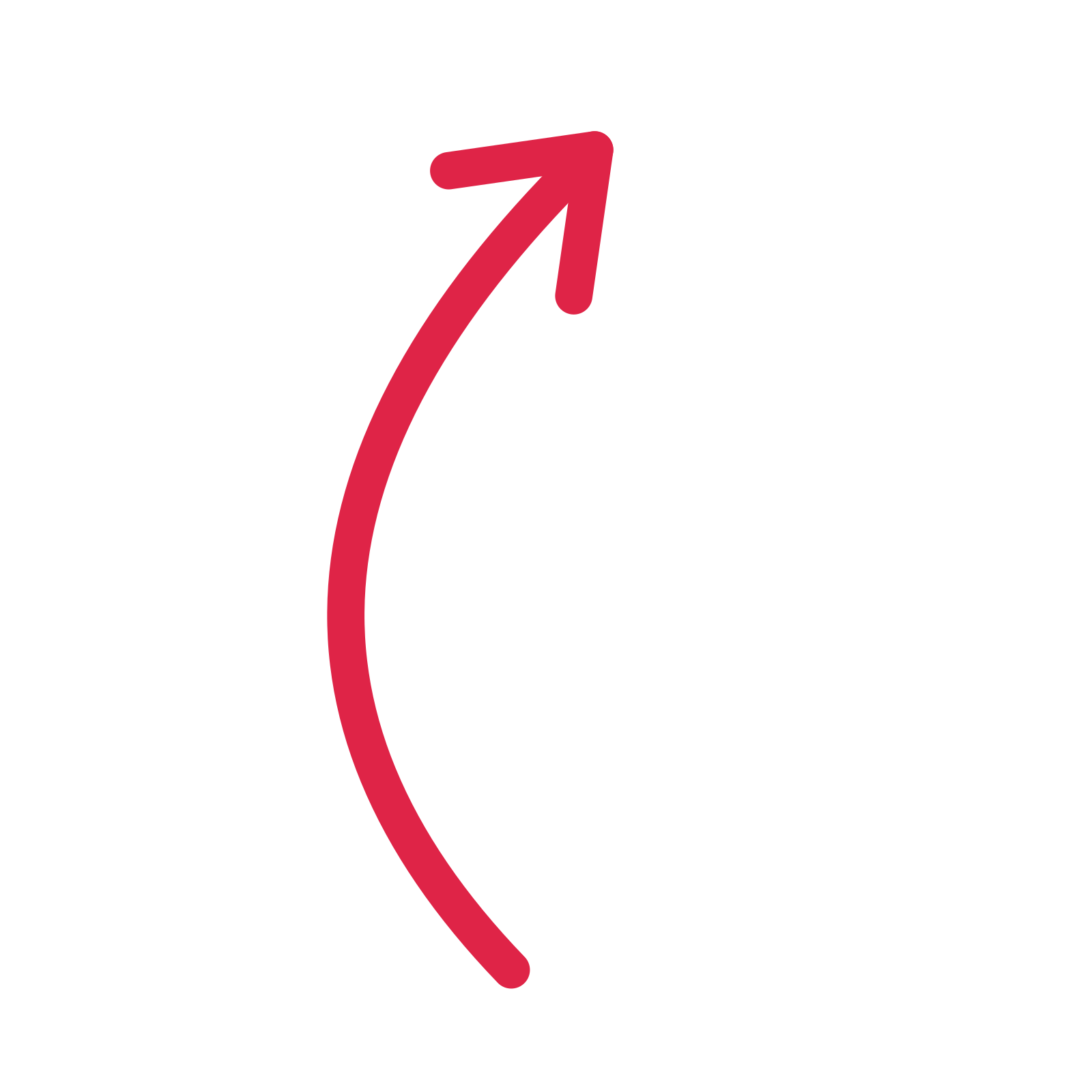 A curve directional arrow pointing north east with an open arrowhead.