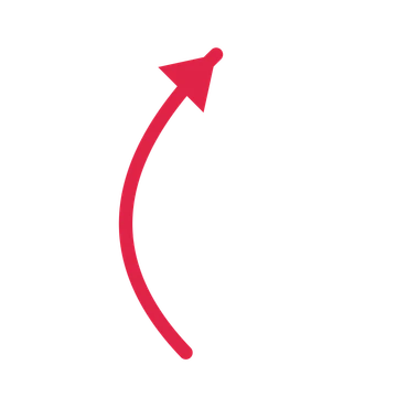 A curve directional arrow pointing north east with a solid arrowhead.