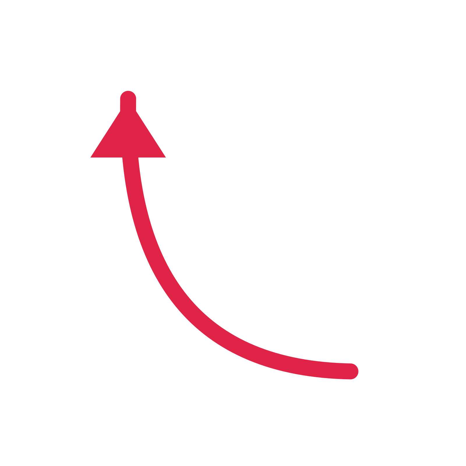 A curve directional arrow pointing north with a solid arrowhead.