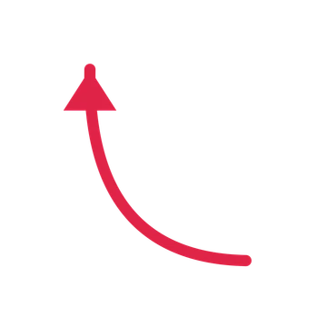 A curve directional arrow pointing north with a solid arrowhead.
