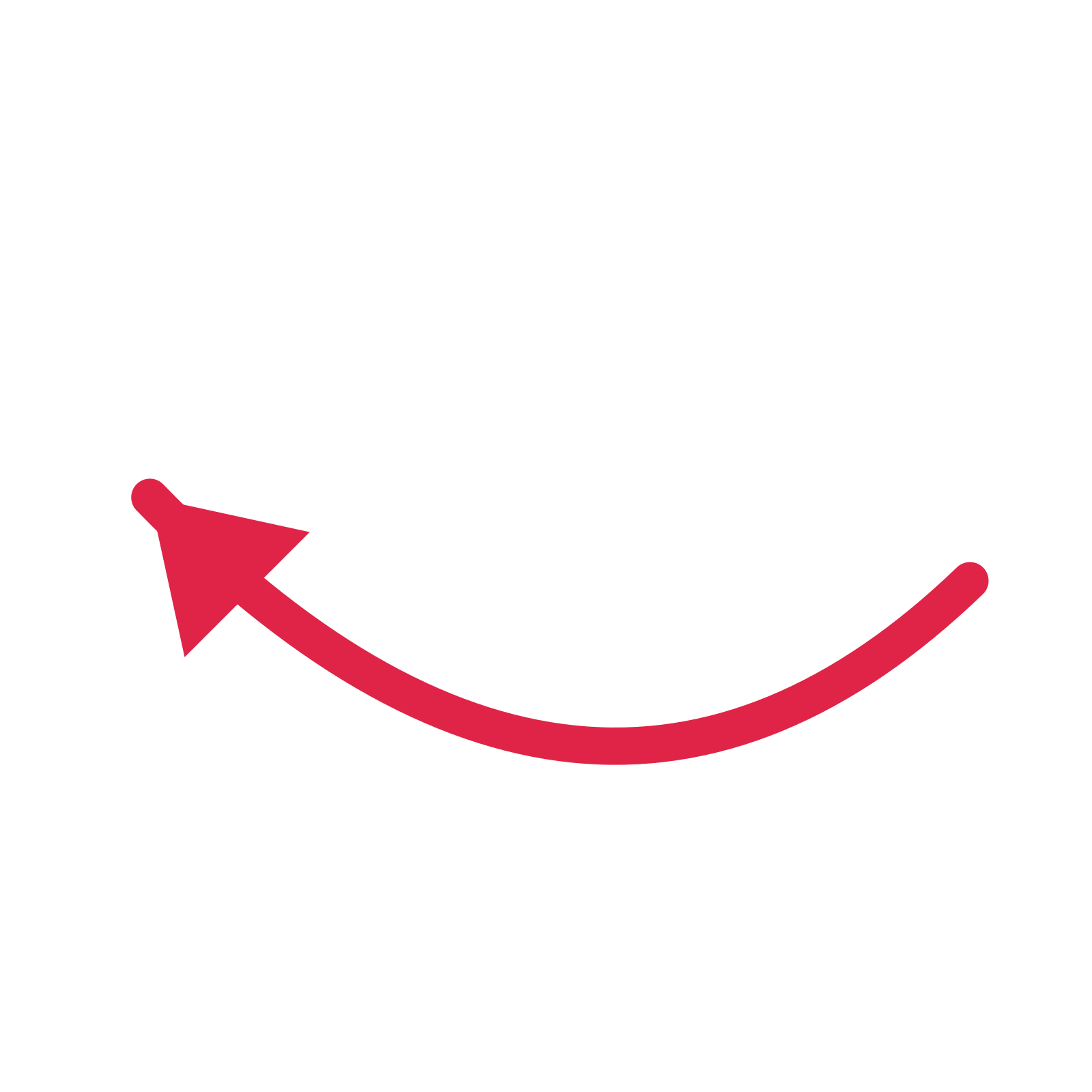 A curve directional arrow pointing north west with a solid arrowhead.