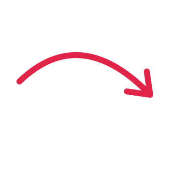 A curve directional arrow pointing south east with an open arrowhead.