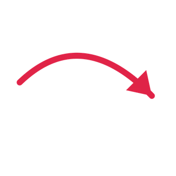 A curve directional arrow pointing south east with a solid arrowhead.