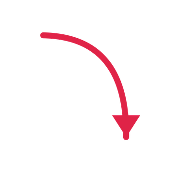 A curve directional arrow pointing south with a solid arrowhead.