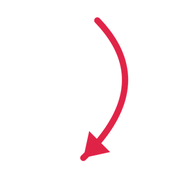A curve directional arrow pointing south west with a solid arrowhead.
