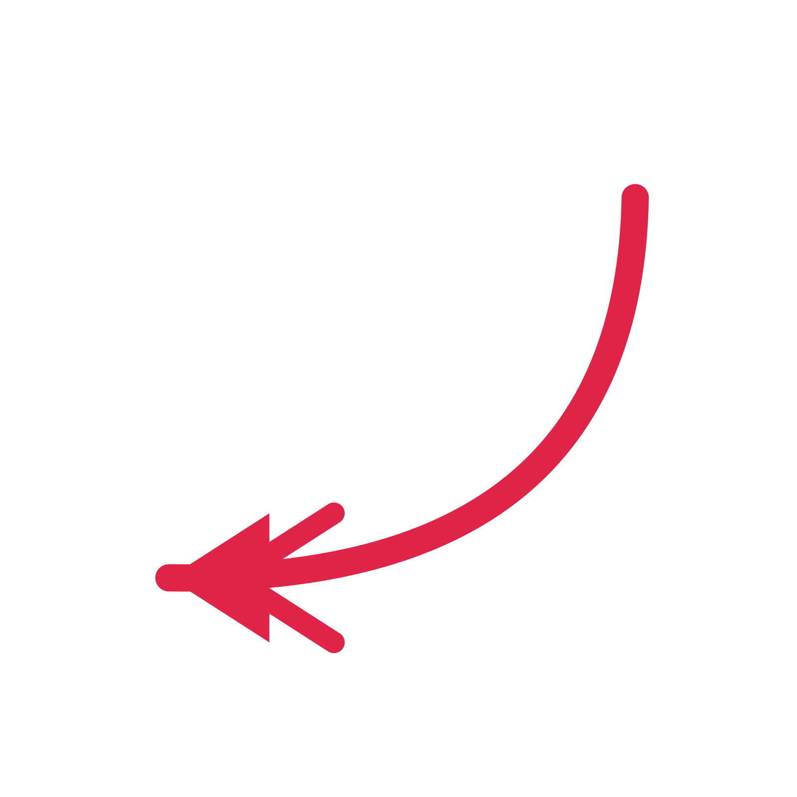 A curve directional arrow pointing west with a double arrowhead.