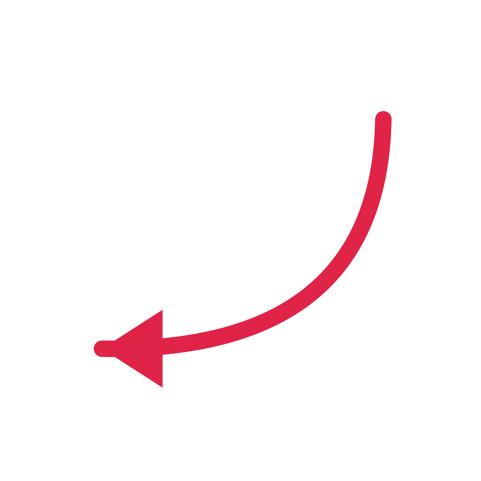 A curve directional arrow pointing west with a solid arrowhead.