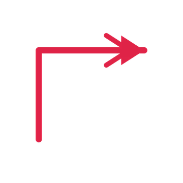A elbow directional arrow pointing east with a double arrowhead.
