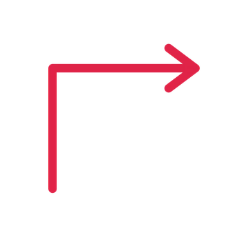 A elbow directional arrow pointing east with an open arrowhead.