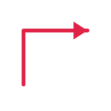A elbow directional arrow pointing east with a solid arrowhead.