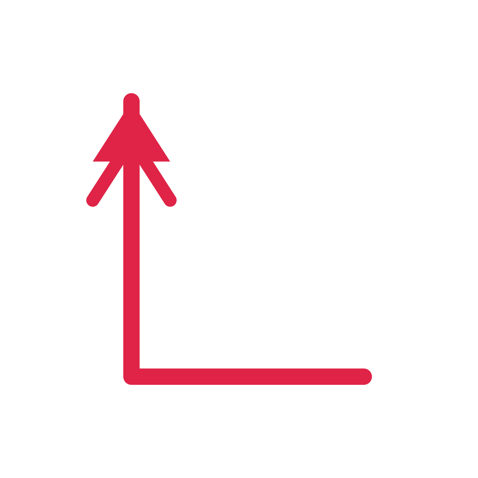 A elbow directional arrow pointing north with a double arrowhead.