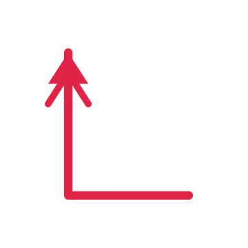 A elbow directional arrow pointing north with a double arrowhead.