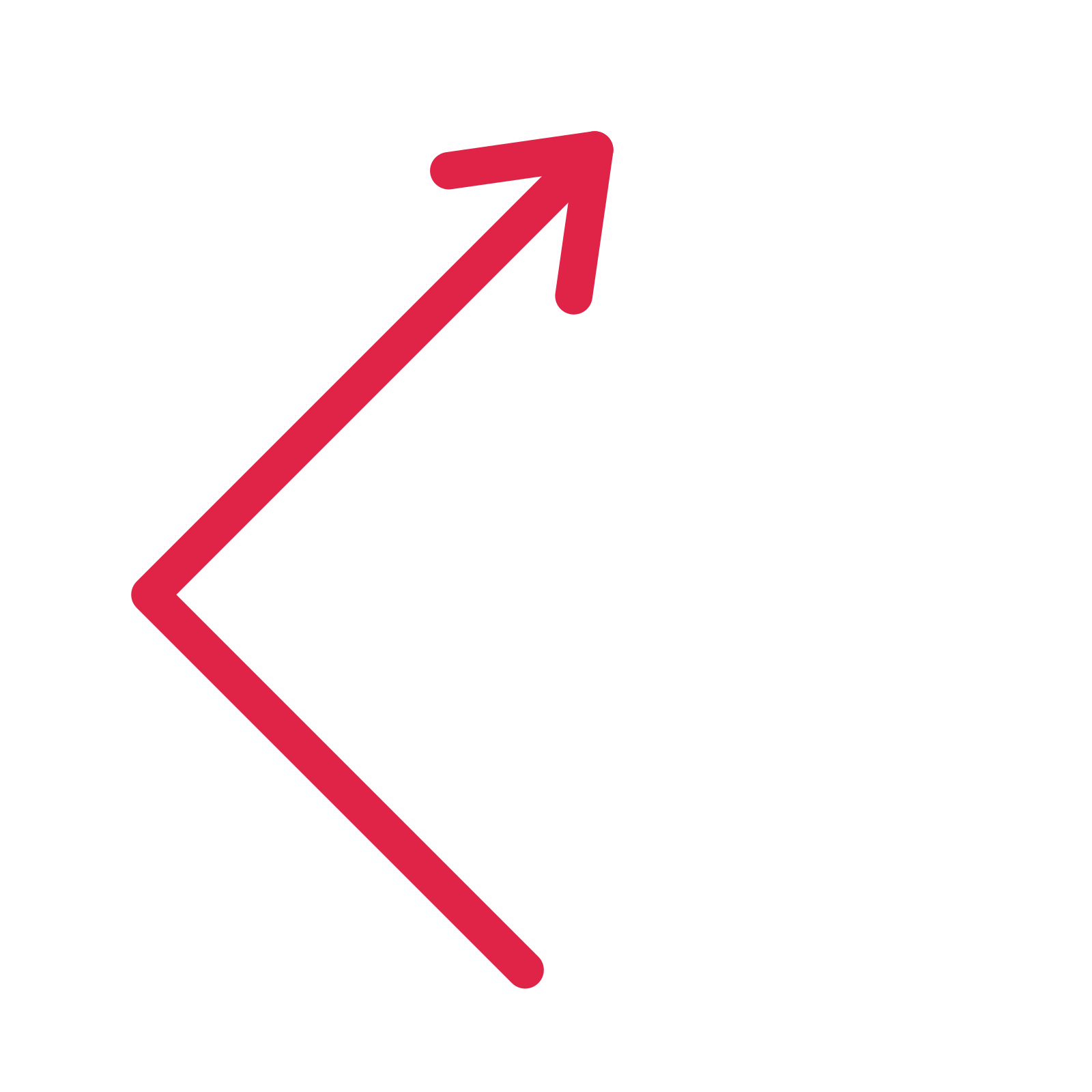 A elbow directional arrow pointing north east with an open arrowhead.