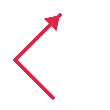 A elbow directional arrow pointing north east with a solid arrowhead.