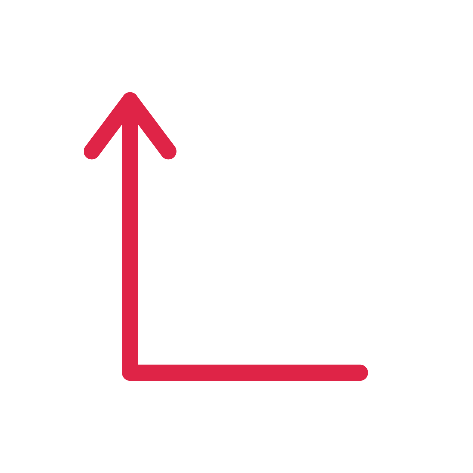 A elbow directional arrow pointing north with an open arrowhead.
