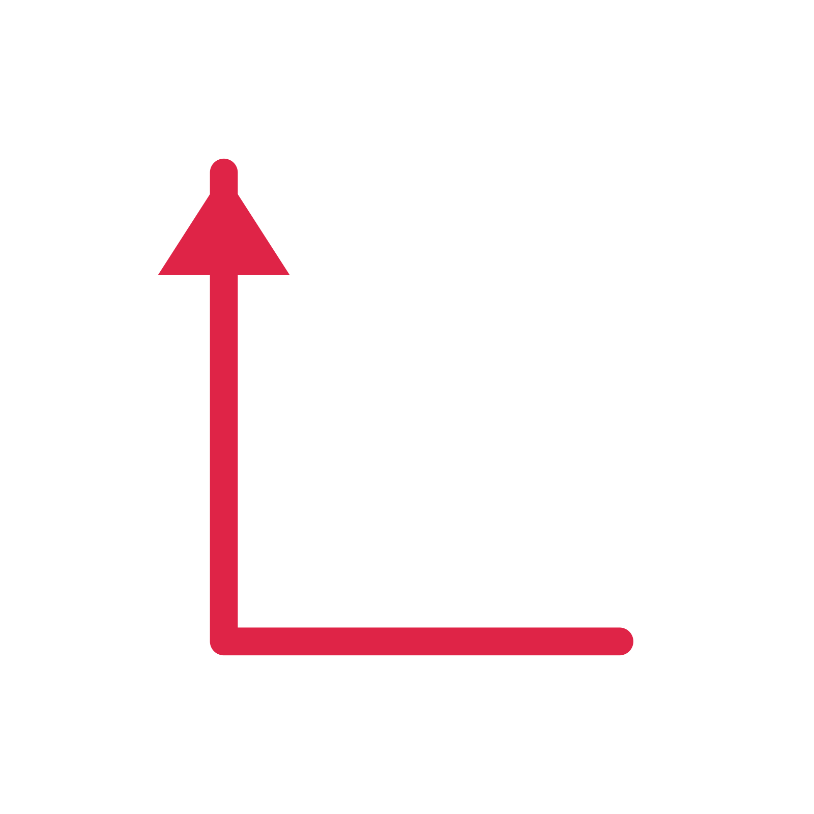 A elbow directional arrow pointing north with a solid arrowhead.