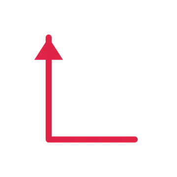 A elbow directional arrow pointing north with a solid arrowhead.