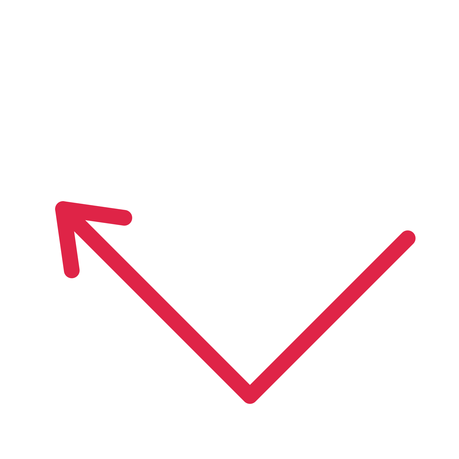 A elbow directional arrow pointing north west with an open arrowhead.