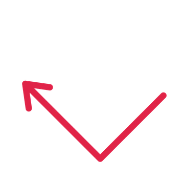 A elbow directional arrow pointing north west with an open arrowhead.