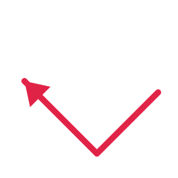 A elbow directional arrow pointing north west with a solid arrowhead.