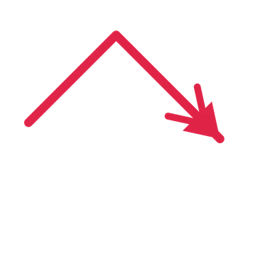 A elbow directional arrow pointing south east with a double arrowhead.
