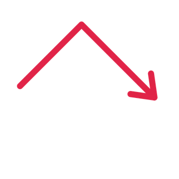 A elbow directional arrow pointing south east with an open arrowhead.