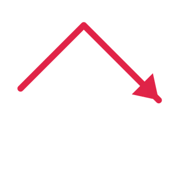 A elbow directional arrow pointing south east with a solid arrowhead.