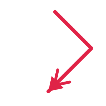 A elbow directional arrow pointing south west with a double arrowhead.
