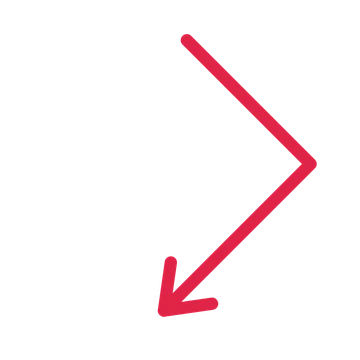 A elbow directional arrow pointing south west with an open arrowhead.