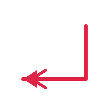A elbow directional arrow pointing west with a double arrowhead.