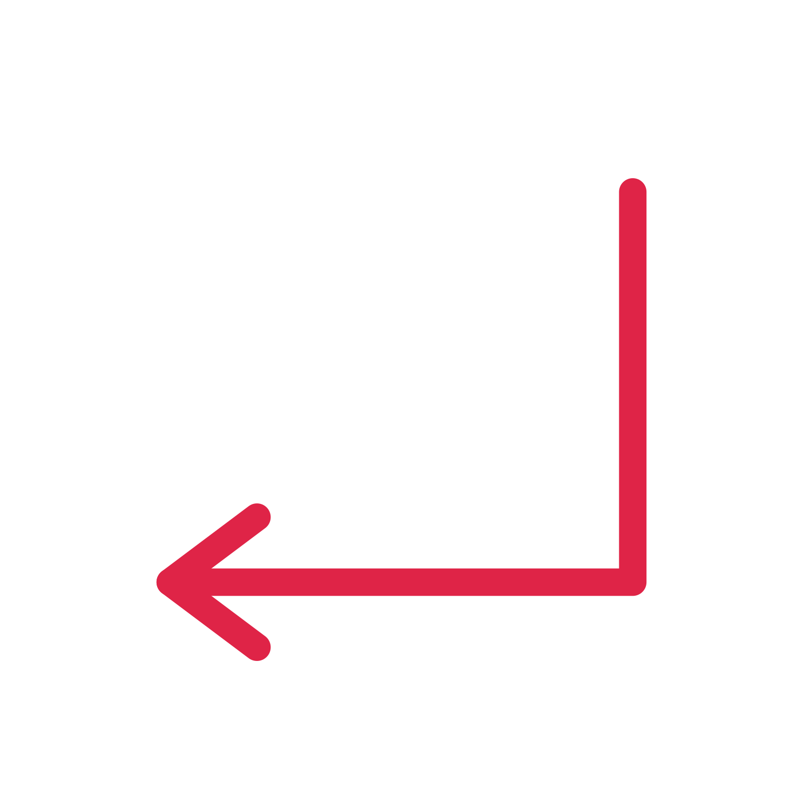 A elbow directional arrow pointing west with an open arrowhead.