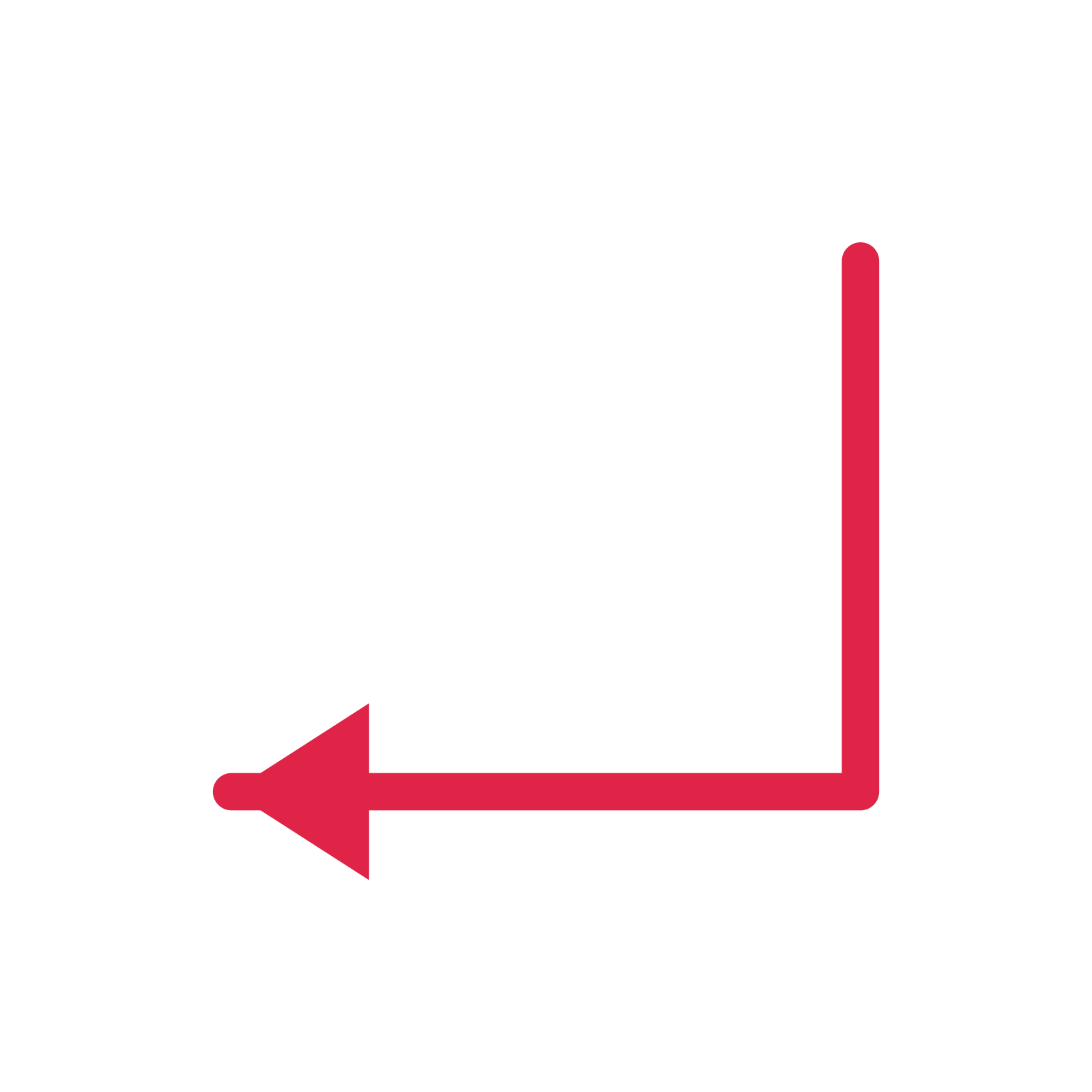 A elbow directional arrow pointing west with a solid arrowhead.