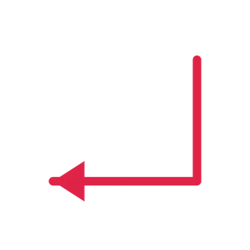 A elbow directional arrow pointing west with a solid arrowhead.