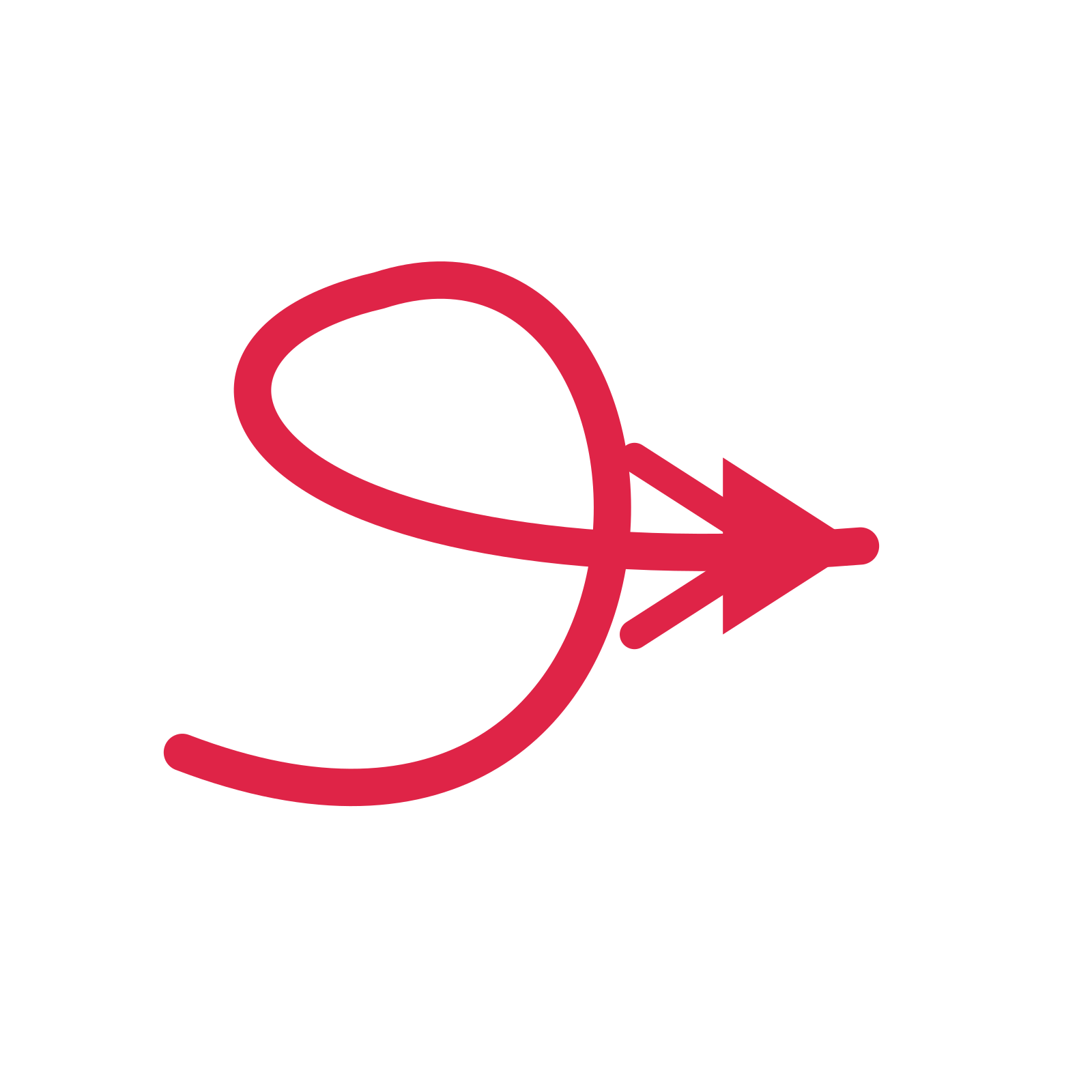 A loop directional arrow pointing east with a double arrowhead.