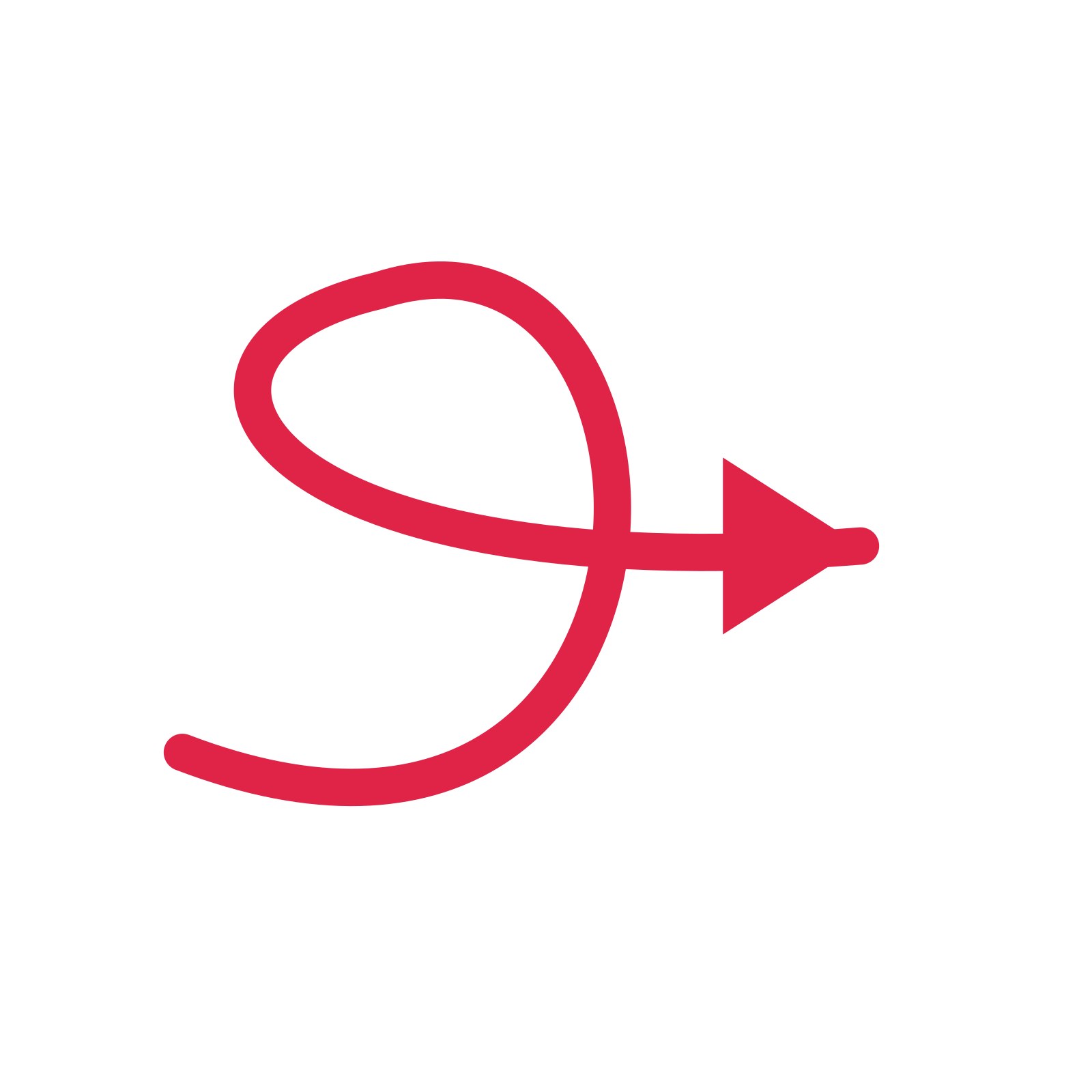 A loop directional arrow pointing east with a solid arrowhead.