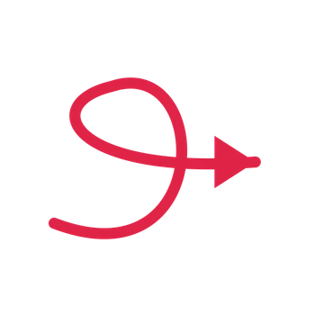 A loop directional arrow pointing east with a solid arrowhead.