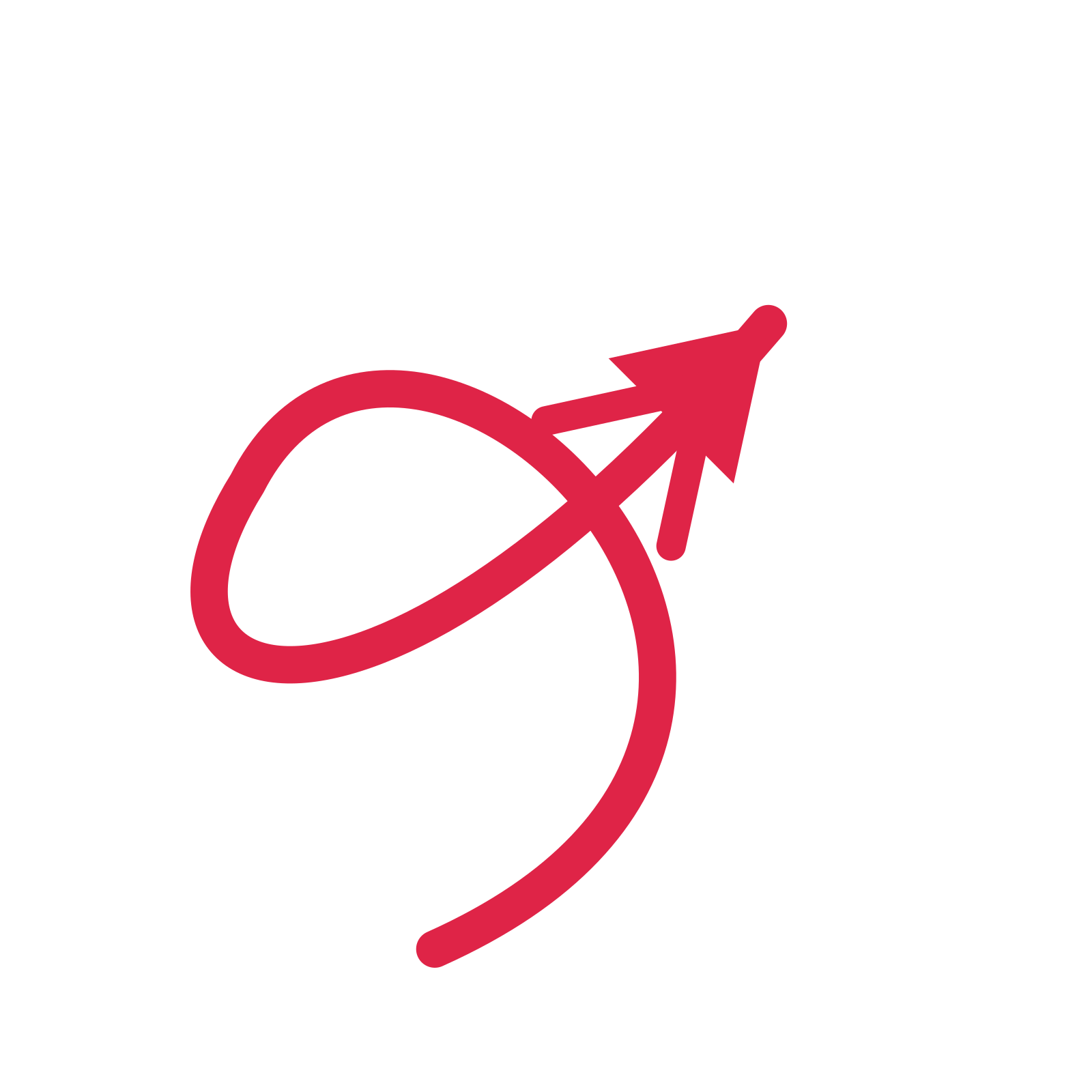 A loop directional arrow pointing north east with a double arrowhead.