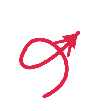 A loop directional arrow pointing north east with a double arrowhead.