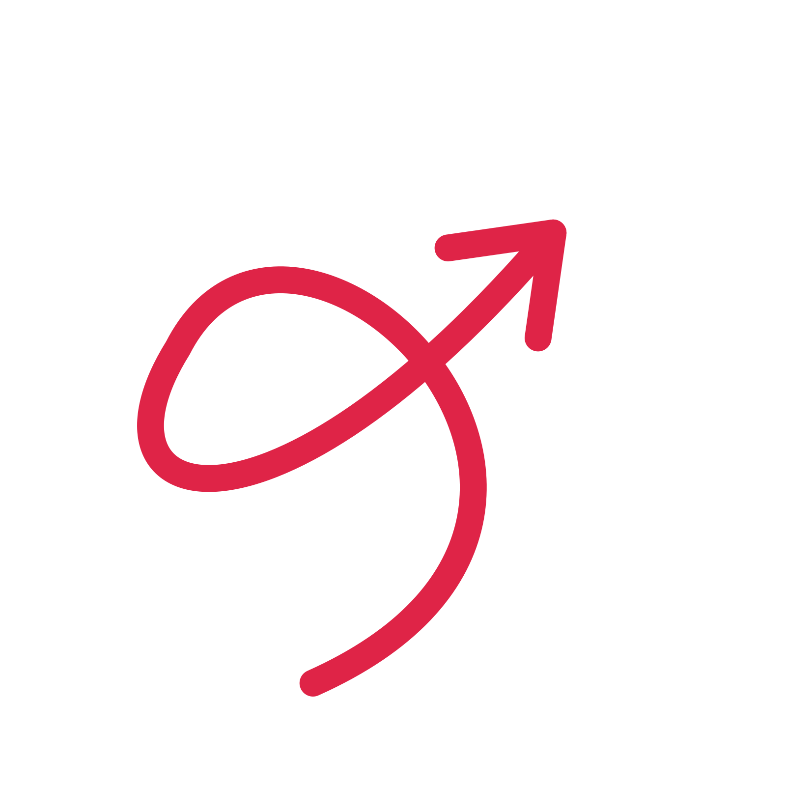 A loop directional arrow pointing north east with an open arrowhead.