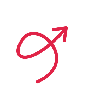 A loop directional arrow pointing north east with an open arrowhead.
