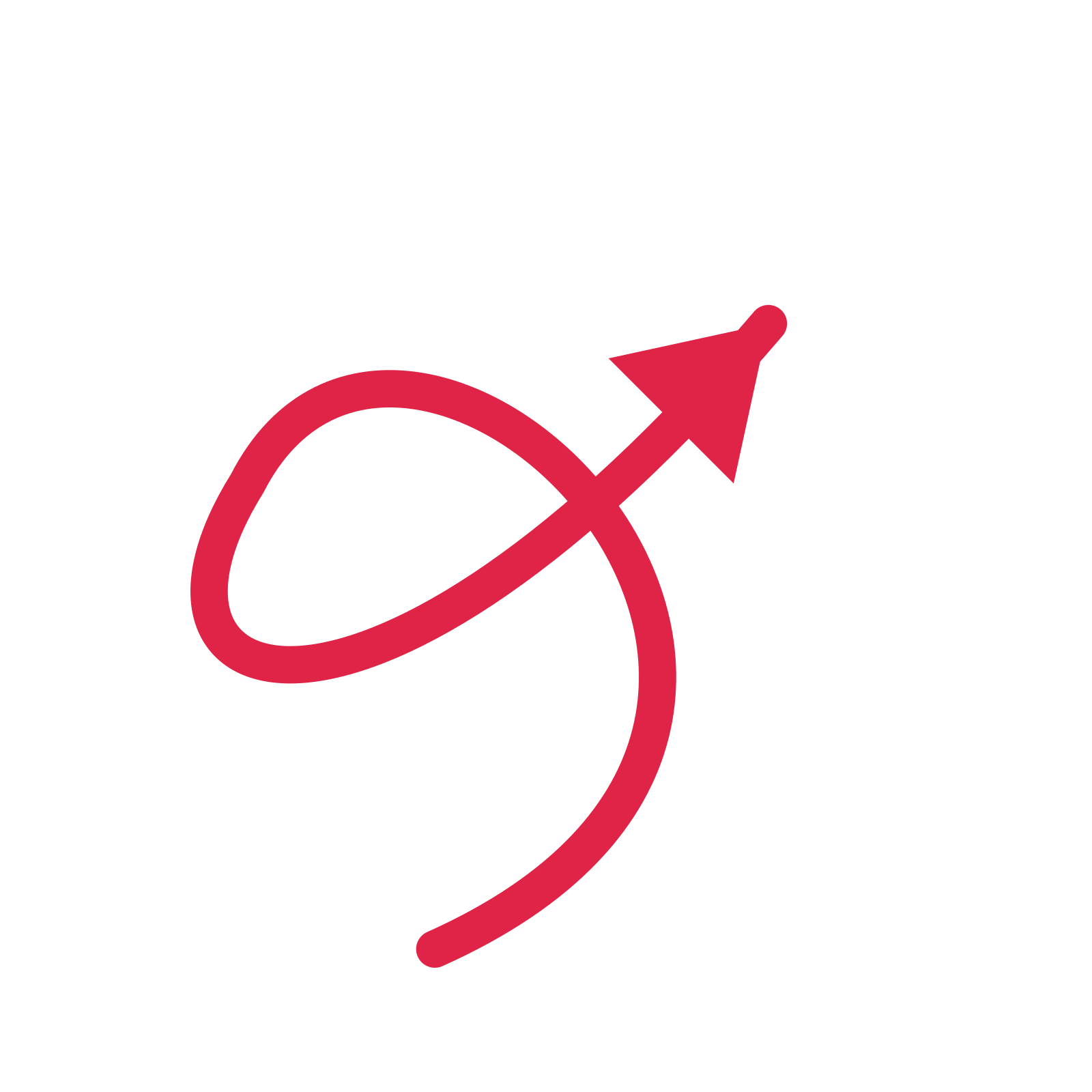 A loop directional arrow pointing north east with a solid arrowhead.