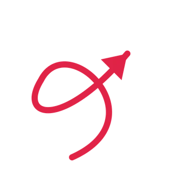A loop directional arrow pointing north east with a solid arrowhead.