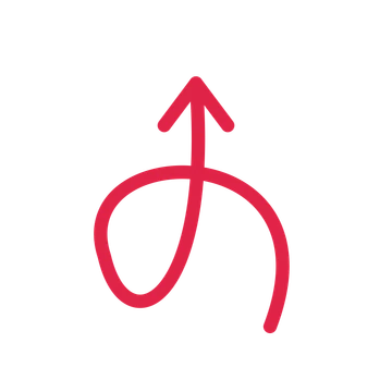 A loop directional arrow pointing north with an open arrowhead.