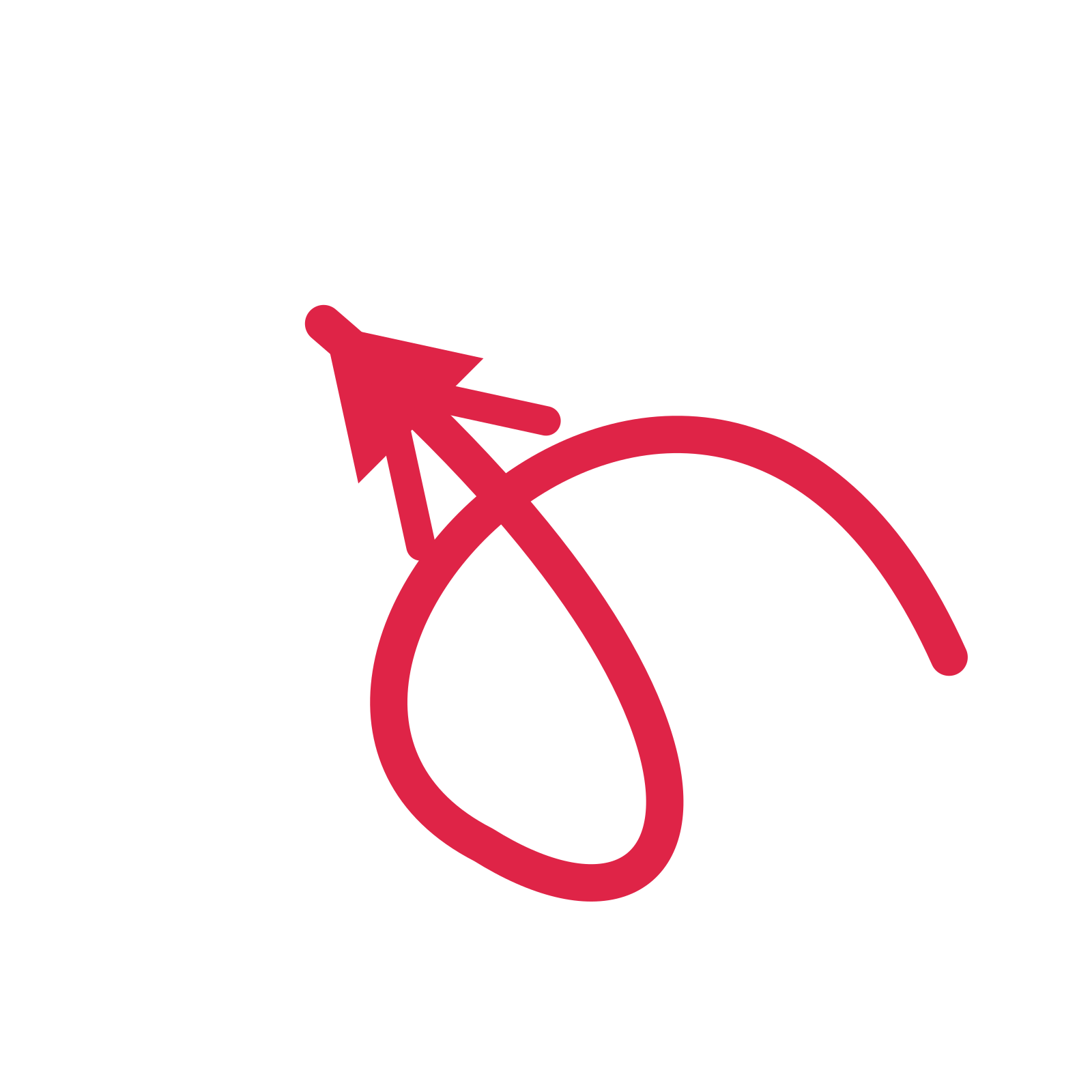 A loop directional arrow pointing north west with a double arrowhead.
