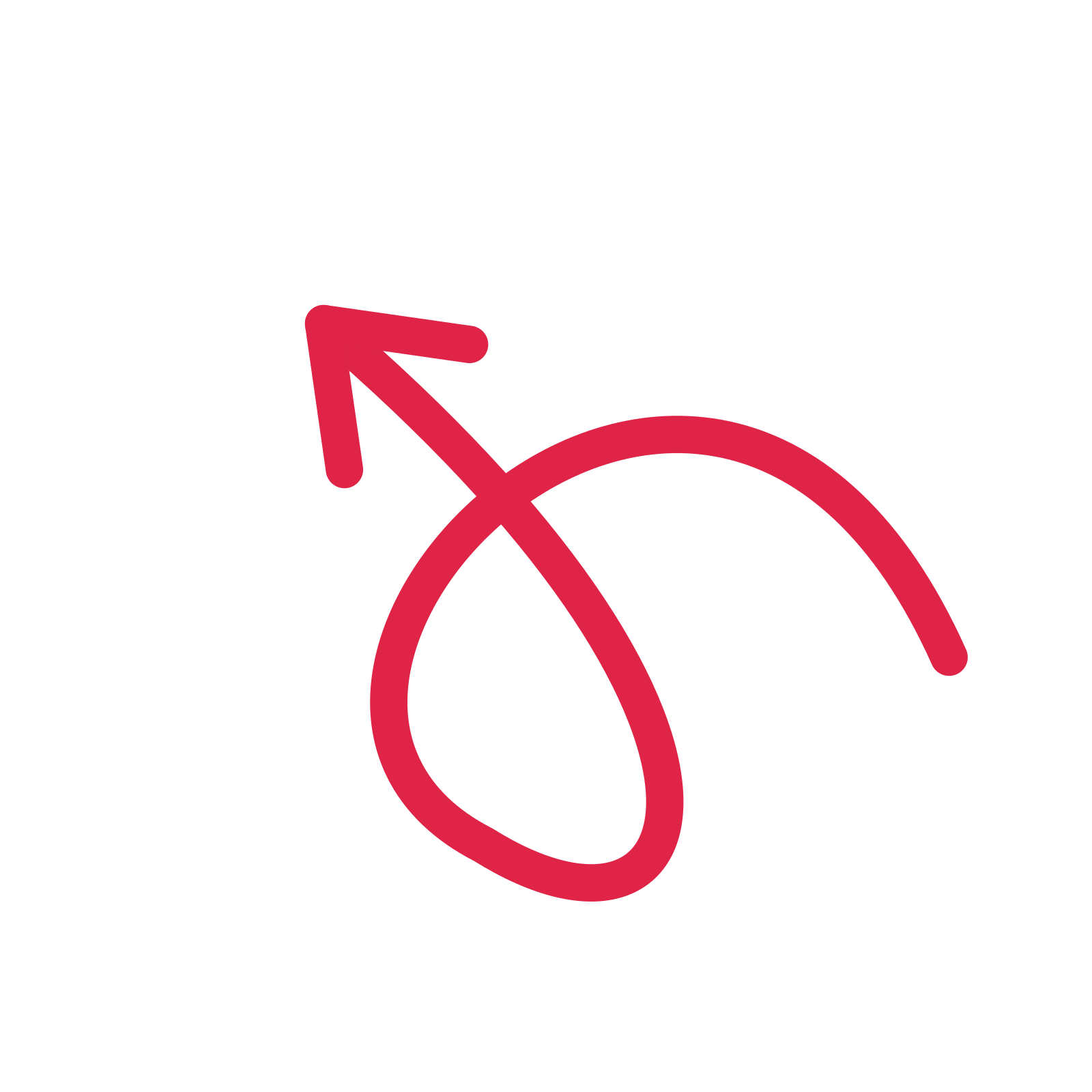 A loop directional arrow pointing north west with an open arrowhead.